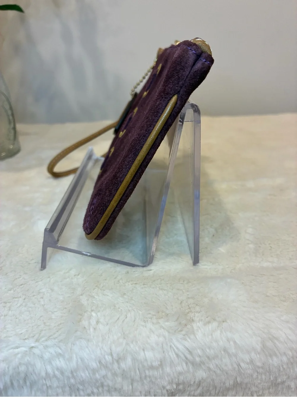 Coach Purple Suede Wristlet Clutch Brown Leather Trim Brass Grommet Y2K Vintage